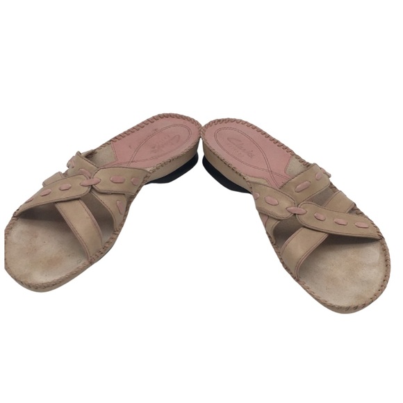 CLARKS ARTISAN 2 Tone Soft Pink Cream Leather Upper Open Slide Sandals size 9.5 - Picture 3 of 16